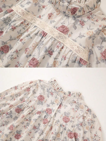 Young Girl 1pc Sweet French Style Floral Doll Shirt Top For Spring