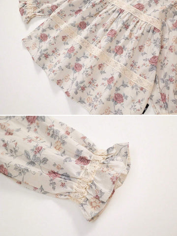 Young Girl 1pc Sweet French Style Floral Doll Shirt Top For Spring