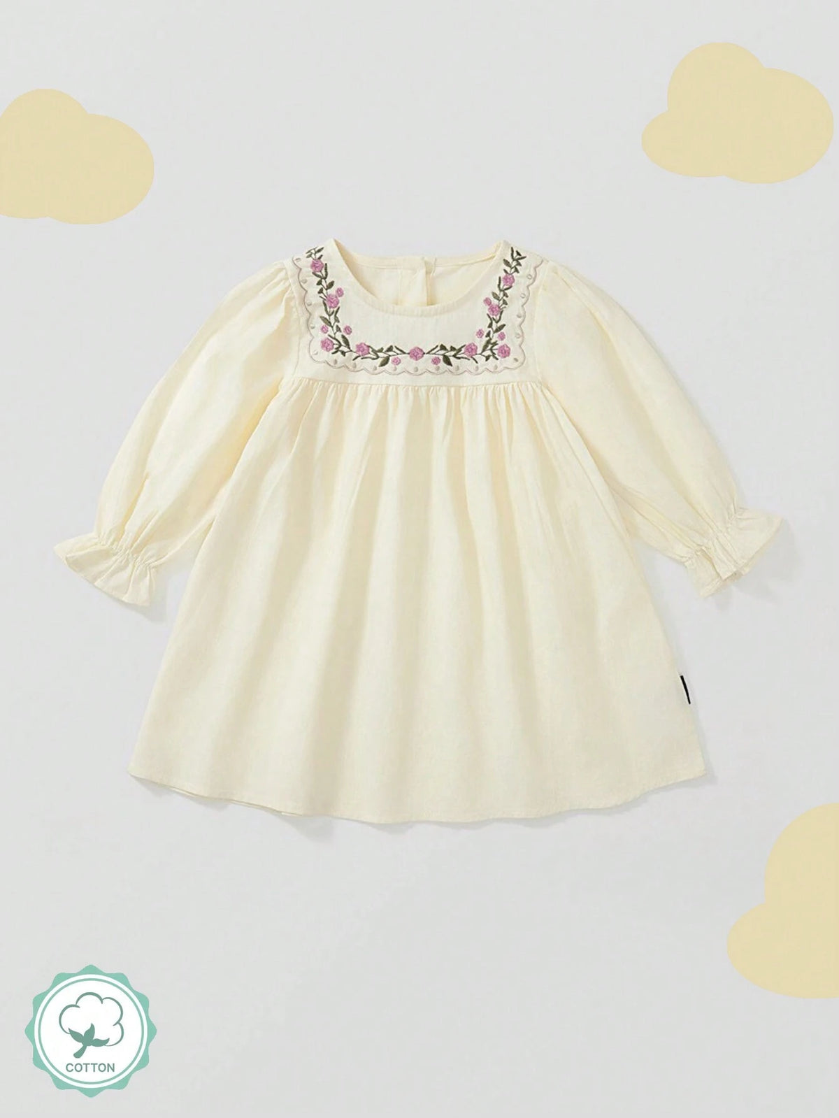 Young Girl 1pc Vintage Elegant Embroidered Flare Sleeve Dress For Spring