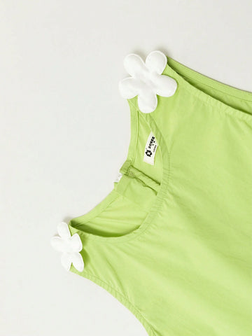 Young Girl 2024 New Summer Sleeveless Dress With Floral Decoration