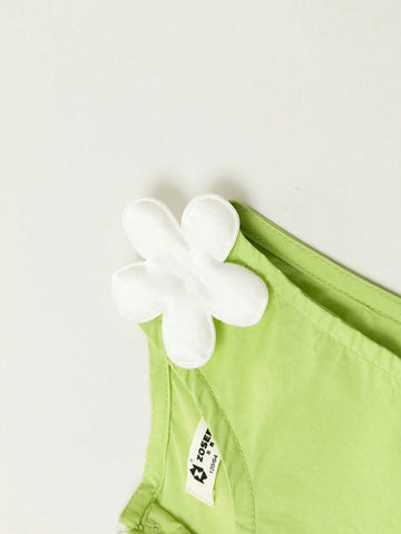 Young Girl 2024 New Summer Sleeveless Dress With Floral Decoration