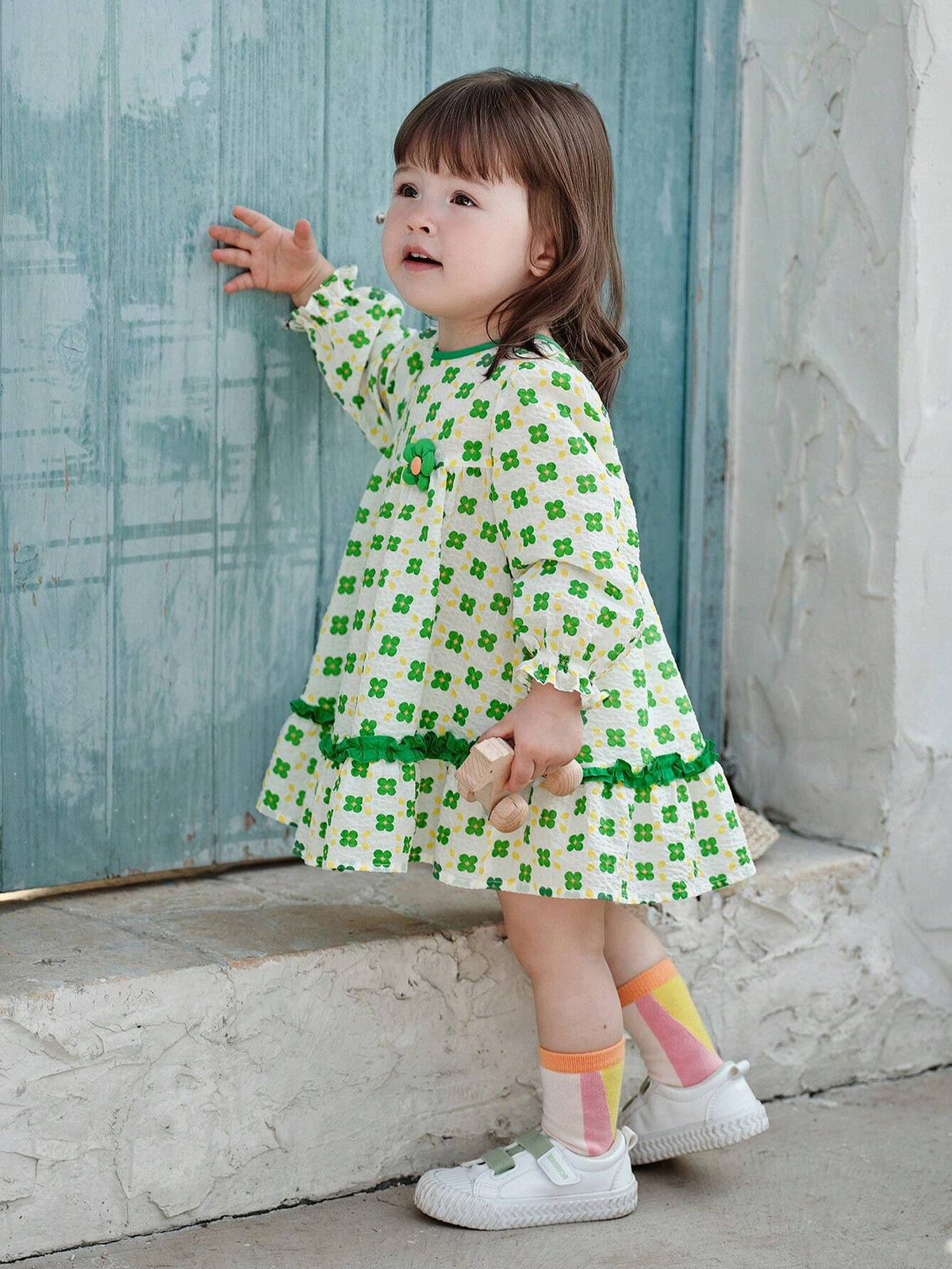 Young Girl 2024 Spring New Fresh & Cute Floral Print Long Sleeve Dress