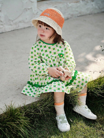 Young Girl 2024 Spring New Fresh & Cute Floral Print Long Sleeve Dress