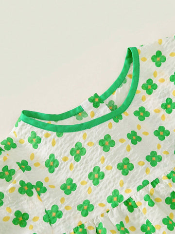 Young Girl 2024 Spring New Fresh & Cute Floral Print Long Sleeve Dress