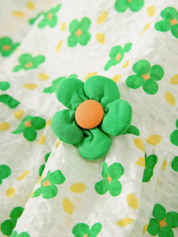 Young Girl 2024 Spring New Fresh & Cute Floral Print Long Sleeve Dress