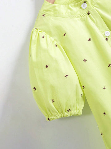 Young Girl 2024 Summer New Retro Loose Lantern Sleeve Dress With Floral Print