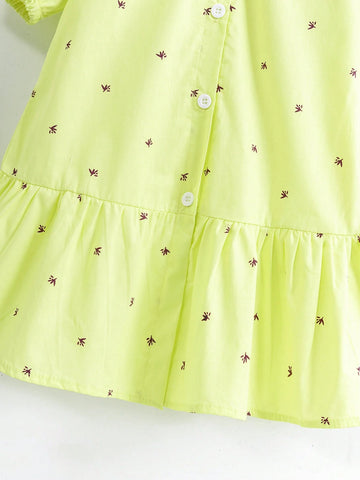 Young Girl 2024 Summer New Retro Loose Lantern Sleeve Dress With Floral Print