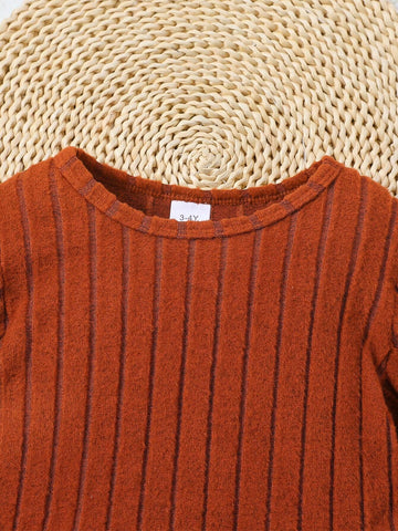 Young Girl 2pcs/Set Round Neck Solid Color Sweater Dress & Elastic Waist Pants Outfit