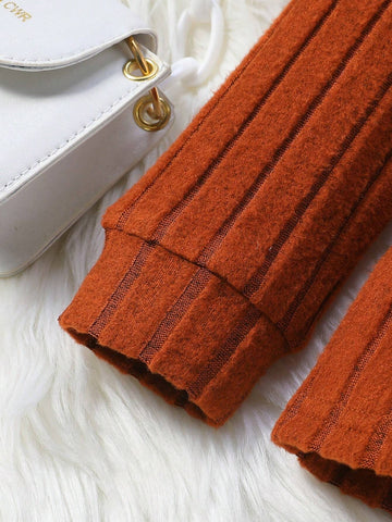 Young Girl 2pcs/Set Round Neck Solid Color Sweater Dress & Elastic Waist Pants Outfit