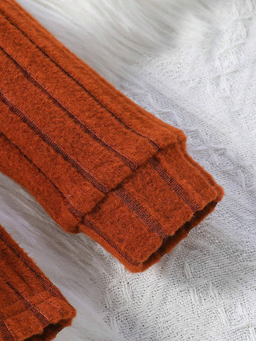 Young Girl 2pcs/Set Round Neck Solid Color Sweater Dress & Elastic Waist Pants Outfit