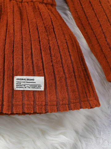 Young Girl 2pcs/Set Round Neck Solid Color Sweater Dress & Elastic Waist Pants Outfit