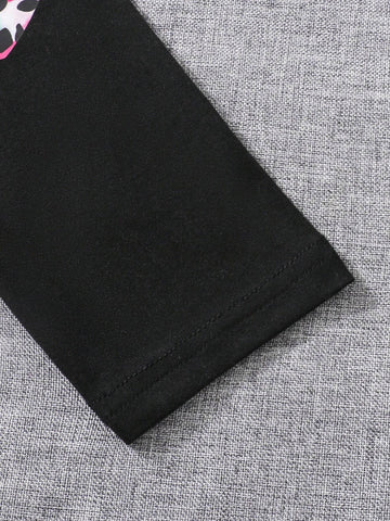 Young Girl 2pcs/Set Ruffle Trim Colorful Leopard Print Top & Leggings Outfit, Autumn/Winter