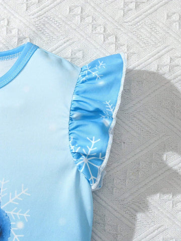 Young Girl 2pcs Cap Sleeve Shorts Set With Portrait Print