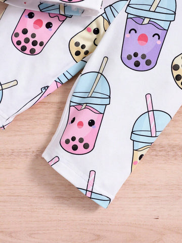 Young Girl 2pcs Cartoon Graphic Short Sleeve Top & Shorts For Summer