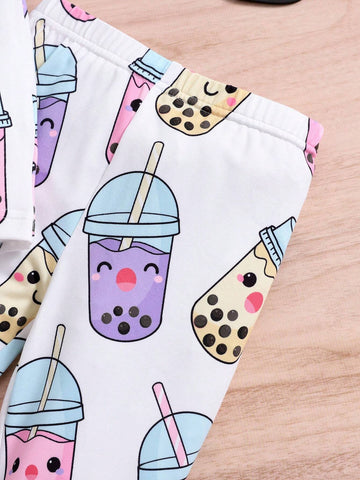 Young Girl 2pcs Cartoon Graphic Short Sleeve Top & Shorts For Summer