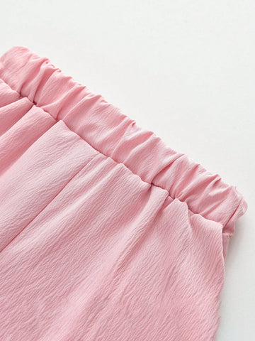 Young Girl 2pcs Casual Tank Bowknot Top & Shorts Clothes Set For Summer