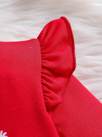 Young Girl 2pcs Christmas Set Elegant Princess Sweet Mesh Dress