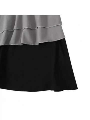 Young Girl 2pcs Set Muslim Long Sleeve Color Block Ruffle Hem Dress + Headscarf