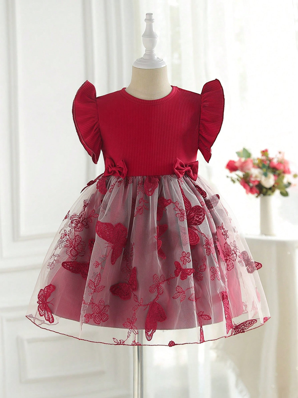 Young Girl 3D Bow Decor Princess Party Tulle Dress, Spring/Summer