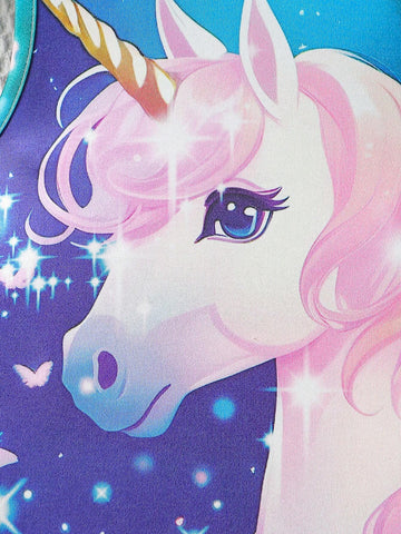 Young Girl 3D Cartoon Unicorn Printed Sleeveless Dress