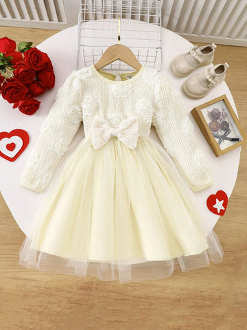 Young Girl 3D Embroidered Fluffy Mesh Decorated Cute Puff Dress