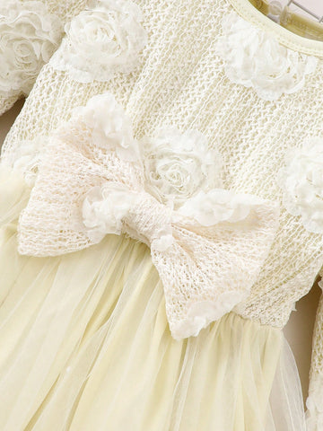 Young Girl 3D Embroidered Fluffy Mesh Decorated Cute Puff Dress