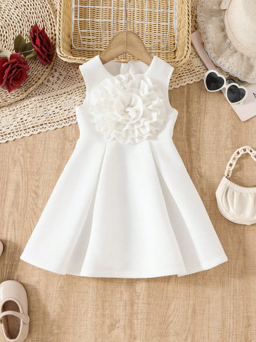 Young Girl 3D Flower Decor Sleeveless Princess Formal Dress