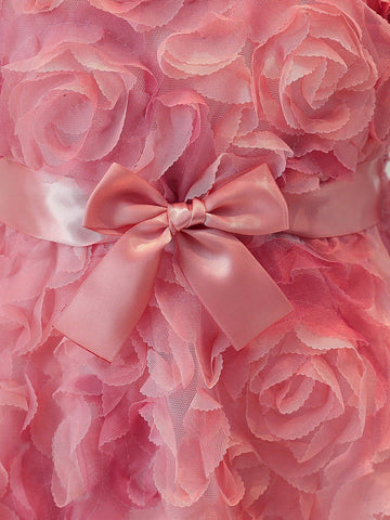 Young Girl 3D Ombre Color Rose Flower Princess Dress, Sleeveless, Party/Wedding/Flower Girl Dress