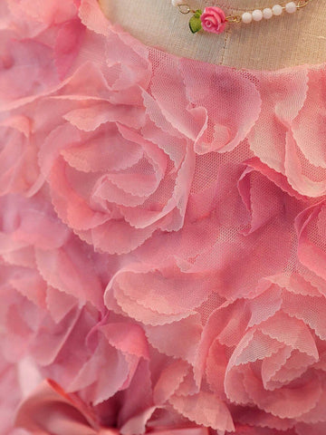 Young Girl 3D Ombre Color Rose Flower Princess Dress, Sleeveless, Party/Wedding/Flower Girl Dress