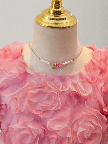 Young Girl 3D Ombre Color Rose Flower Princess Dress, Sleeveless, Party/Wedding/Flower Girl Dress