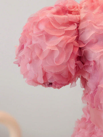 Young Girl 3D Ombre Color Rose Flower Princess Dress, Sleeveless, Party/Wedding/Flower Girl Dress