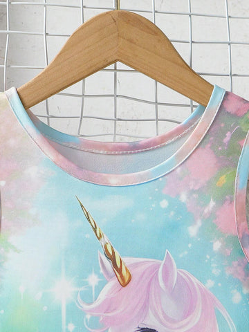Young Girl 3D Printed Sleeveless Dress With Small Horse Pattern