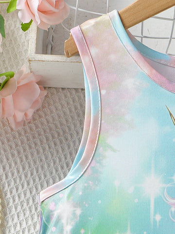 Young Girl 3D Printed Sleeveless Dress With Small Horse Pattern