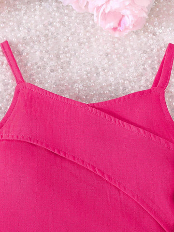 Young Girl 3pcs/Set Fashionable Summer Plain Sleeveless Blazer, Camisole Top & Shorts Outfit