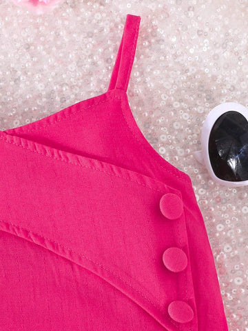 Young Girl 3pcs/Set Fashionable Summer Plain Sleeveless Blazer, Camisole Top & Shorts Outfit