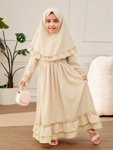 Young Girl A-Line Ruffle Trim & Headband Dress