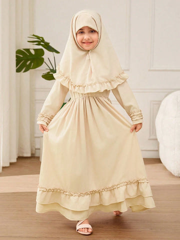 Young Girl A-Line Ruffle Trim & Headband Dress