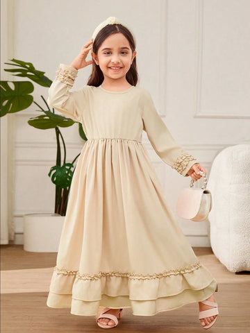 Young Girl A-Line Ruffle Trim & Headband Dress