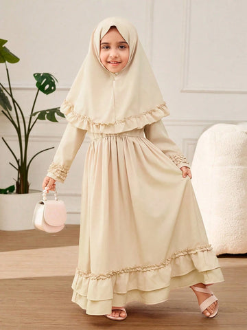 Young Girl A-Line Ruffle Trim & Headband Dress