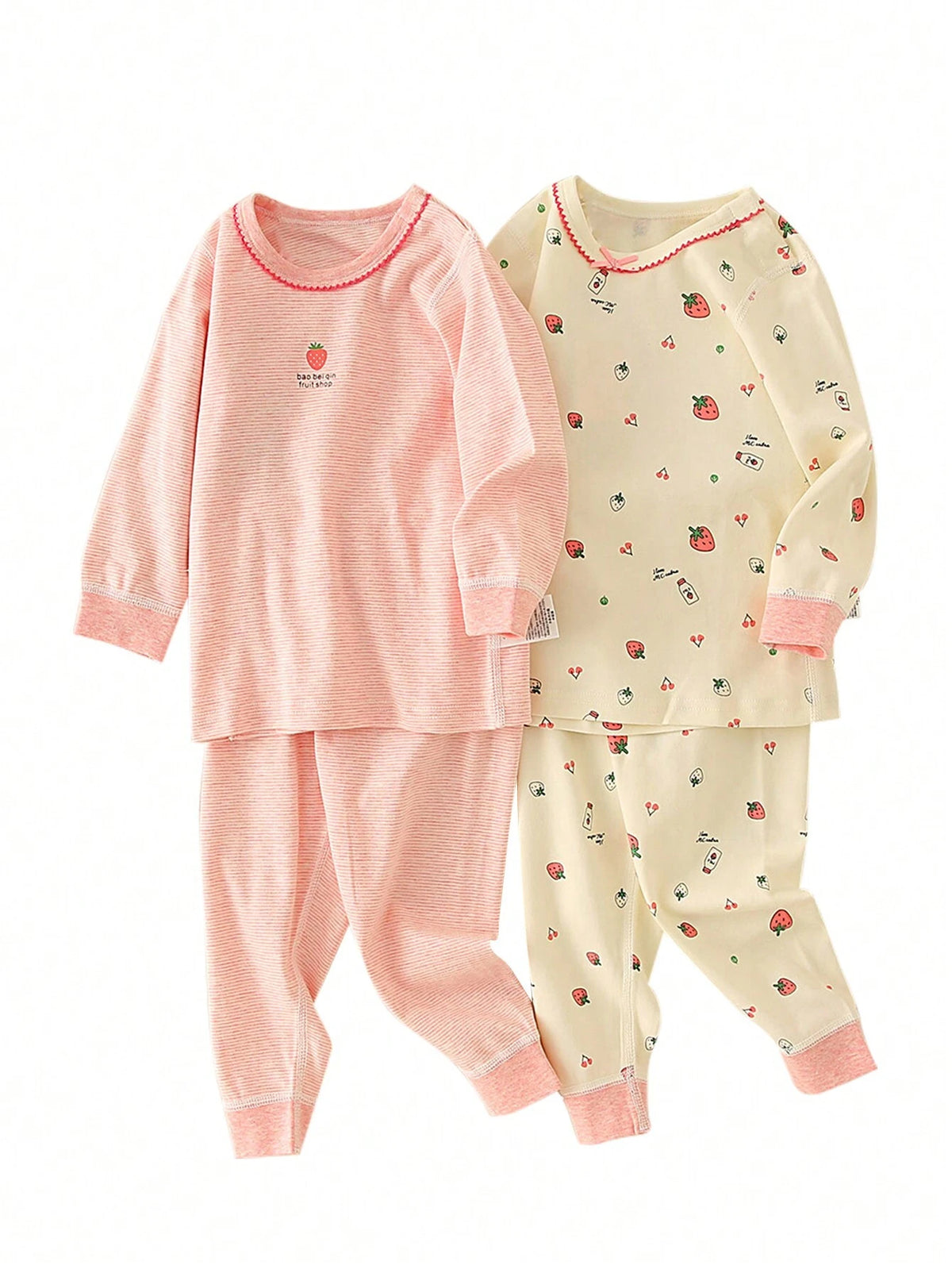 Young Girl All-Over Printed Long Sleeve Top With Contrast Cuff Bow Detail And Pants Sleepwear Set