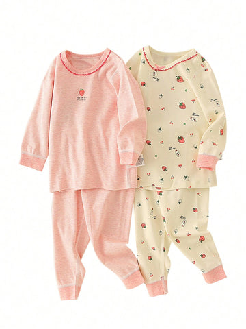 Young Girl All-Over Printed Long Sleeve Top With Contrast Cuff Bow Detail And Pants Sleepwear Set