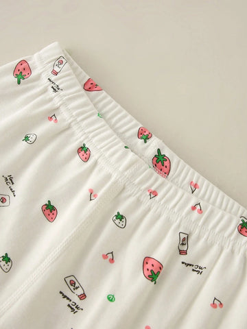 Young Girl All-Over Printed Long Sleeve Top With Contrast Cuff Bow Detail And Pants Sleepwear Set