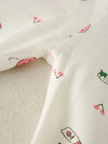 Young Girl All-Over Printed Long Sleeve Top With Contrast Cuff Bow Detail And Pants Sleepwear Set