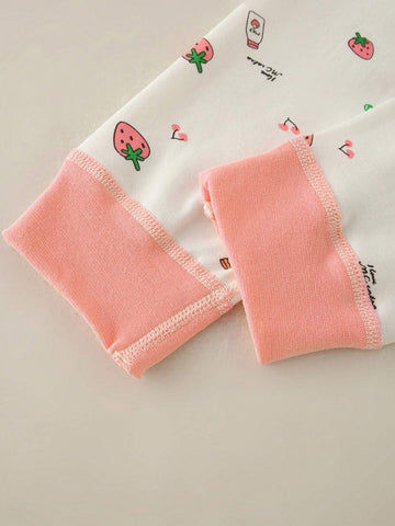 Young Girl All-Over Printed Long Sleeve Top With Contrast Cuff Bow Detail And Pants Sleepwear Set