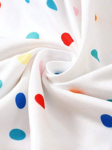 Young Girl Allover Colorful Polka Dots & Cartoon Rainbow / Horned Horse/ Heart Pattern Graphic Print, Girls Trendy & Casual Long Sleeve Dress