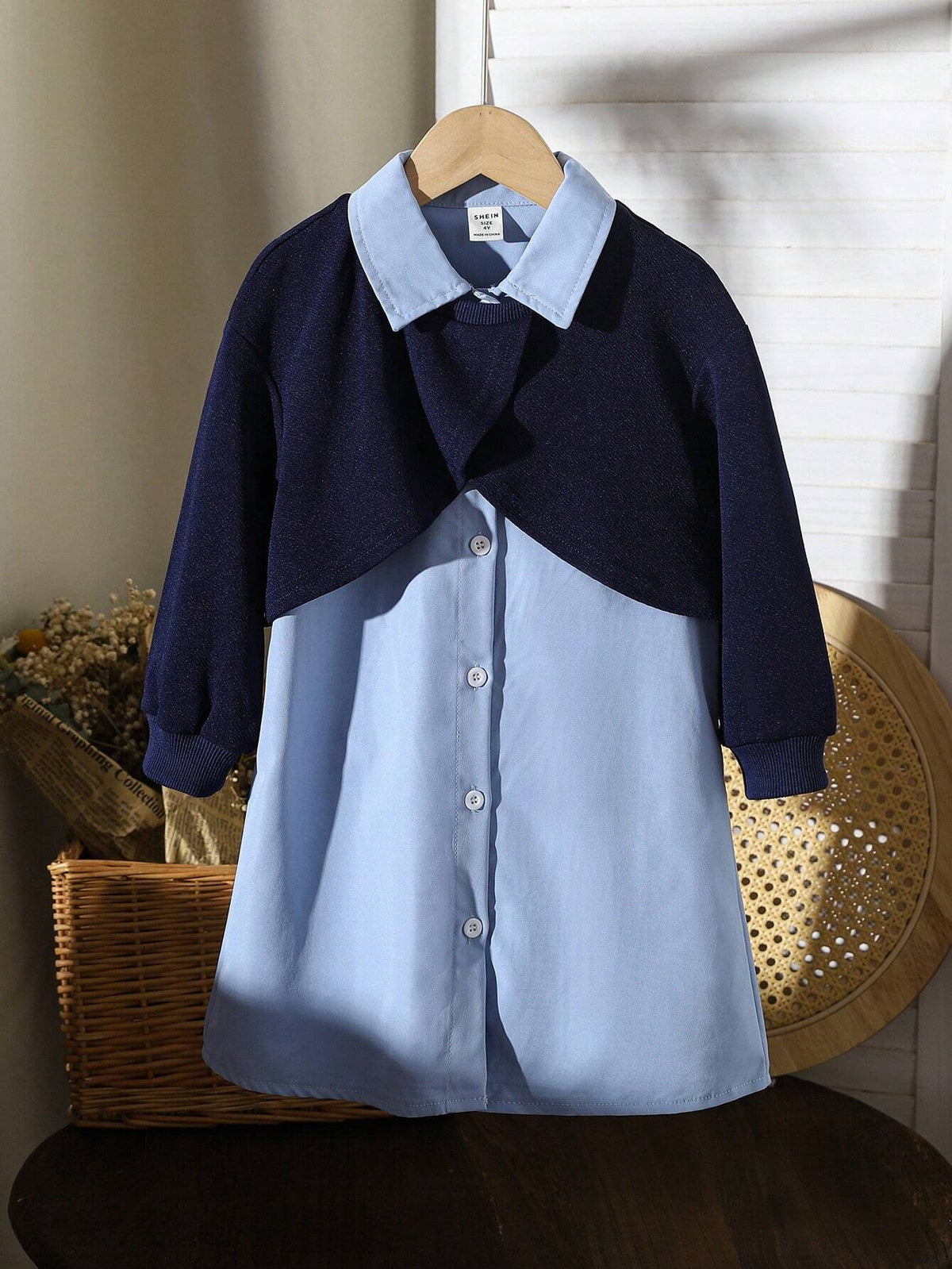 Young Girl Casual Autumn New 2 In 1 Shirt Patchwork Sweatshirt Dress
