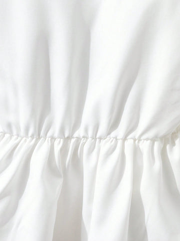 Young Girl Casual White Blouse With Bow Detail And Lantern Sleeves, Suitable For Pairing With Any Pants, Skirts Or Jackets, For Daily Wear In Fall/Winter