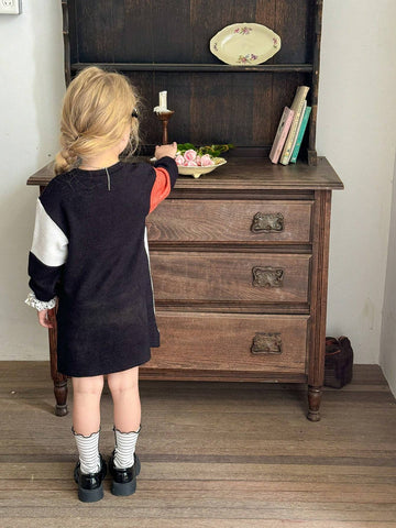 Young Girl Color Block Patchwork Casual Dress, Suitable For Daily Wear