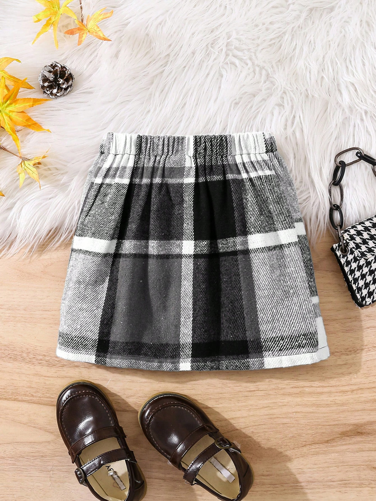 Young Girl Elegant Plaid Wool Blend A-Line Skirt, Suitable For Casual Wear And Formal Occasions