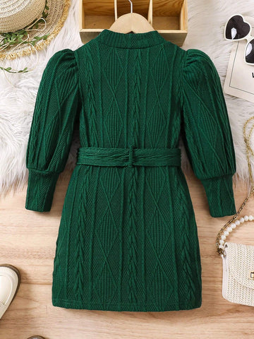 Young Girl And Young Girl Knit Turtleneck Textured Dress, Suitable For Casual Daily Wear, Autumn/Winter